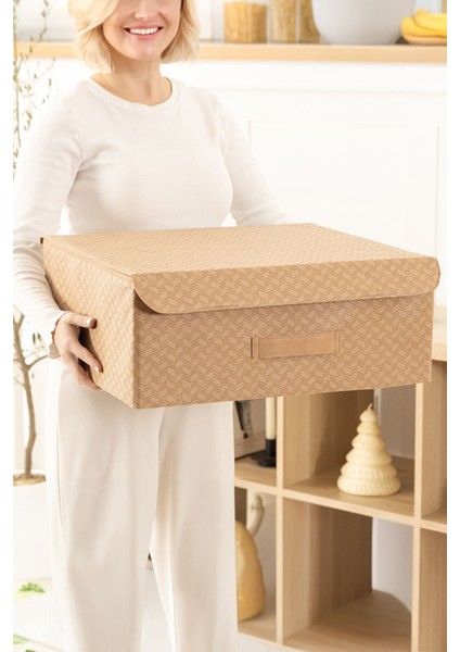 Balıksırtı Desenli Bej Kapaklı Çok Amaçlı Saklama Kutusu fiyatları