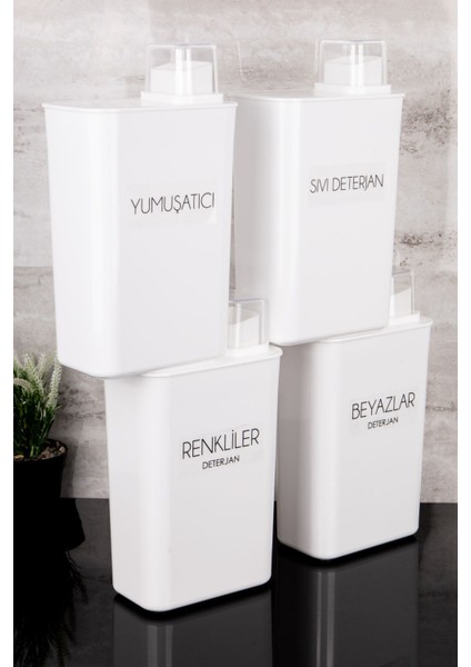 Renkli ve Beyaz 4'lü Kendinden Ölçekli Deterjanlık Kutusu Seti 3000ML modelleri