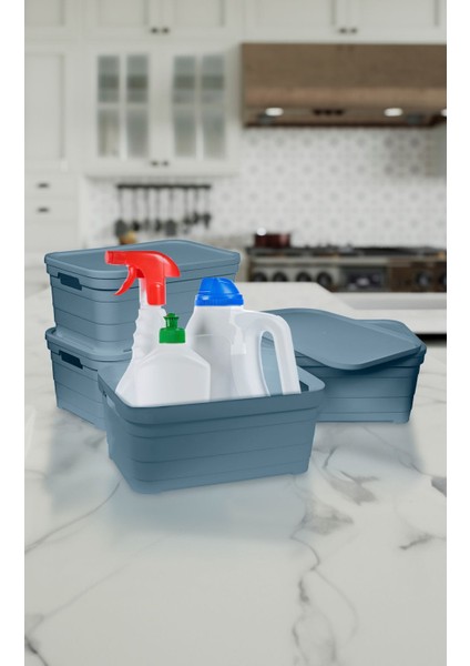 Renkli 4'lü Kutu Kapaklı Çok Amaçlı Ofis Organizeri 4X10,8 Litre Turkuaz fiyatları