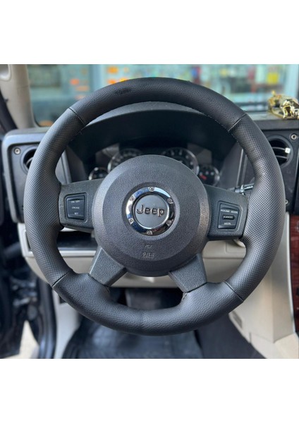 Dikişli Direksiyon Kılıfı Siyah / Noktalı Deri Siyah Dikişli Jeep Fotodaki Direksiyon Için