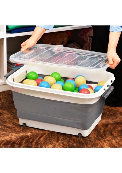 Katlanabilir Tekerlekli Saklama Kutusu, 45 Lt, Gri, Pratik ve Şık Saklama Çözümü