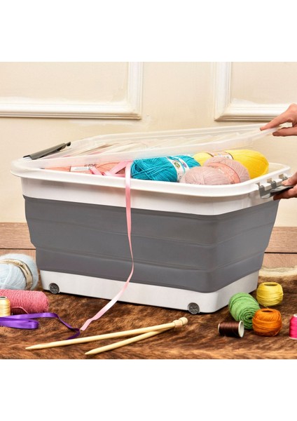 Katlanabilir Tekerlekli Saklama Kutusu, 45 Lt, Gri, Pratik ve Şık Saklama Çözümü modelleri