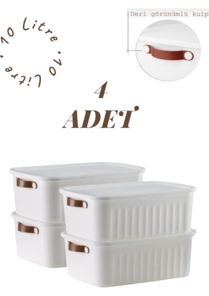 4'lü Beyaz 10 Lt Çok Amaçlı Kapaklı Düzenleyici Kutu Seti