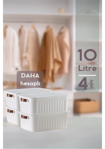 4'lü Beyaz 10 Lt Çok Amaçlı Kapaklı Düzenleyici Kutu Seti fiyatları