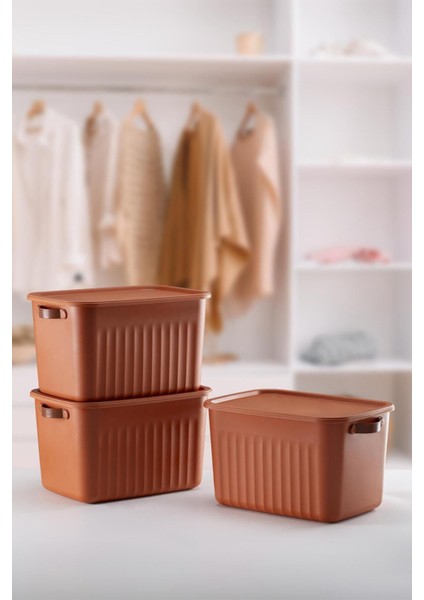 Kahverengi 3'lü 15 Lt Düzenleyici Kapaqlı Saklama Kutusu, Dekoratif Dolap Içi Organizer fiyatları