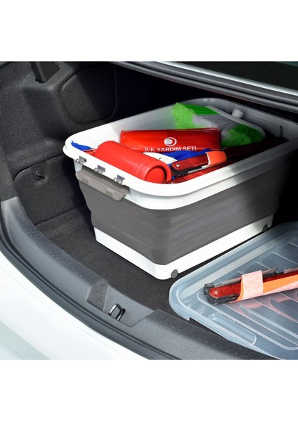 Katlanabilir Tekerlekli Saklama Kutusu, 45 Lt, Gri, Pratik ve Şık Saklama Çözümü