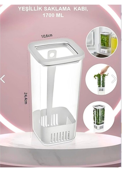 Beyaz Kare Yeşillik Saklama Kabı, 1700 Ml, 3'lü Set fiyatları