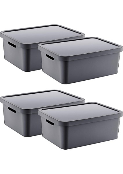 4'lü Çok Amaçlı Kapaklı Kutu, Antrasit, 12 Lt, Stafi, Pratik ve Şık Depolama