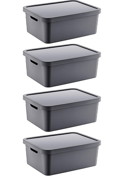 4'lü Çok Amaçlı Kapaklı Kutu, Antrasit, 12 Lt, Stafi, Pratik ve Şık Depolama fiyatları