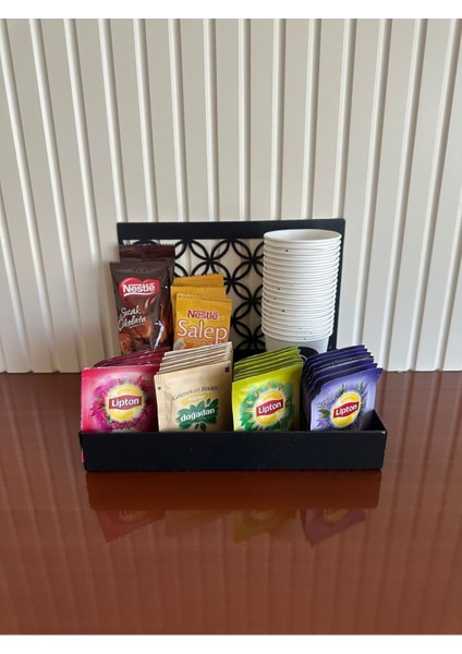 6 Bölmeli Çok Amaçlı Çay Kahve Bitki Çayı Standı, Siyah, Düzenleyici ve Pratik Kutu