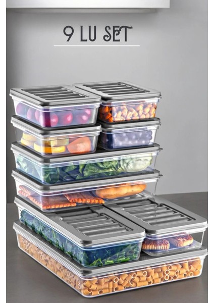 9'lu Buzluk Saklama Kabı Seti - 4 Farklı Boy, Pratik ve Düzenli Saklama