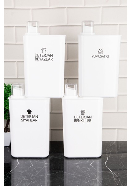 4'lü Kendinden Ölçekli Deterjan Saklama Kabı Renkli ve Beyaz Set fırsatları