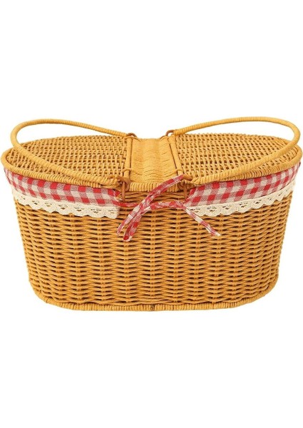 Rattan Oval Piknik Sepeti, Kahverengi, Şık ve Hafif Taşıma Kolaylığıyla