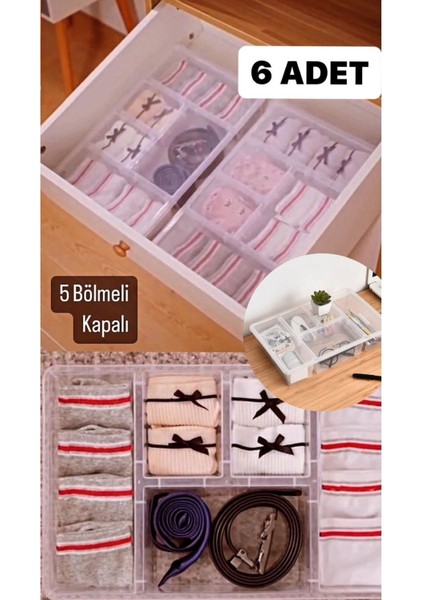Turuncu 6'lı Kapaklı Çekmece Düzenleyici Seti, Çorap ve Hobi Saklama Kabı