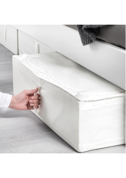 Beyaz Fermuarlı Düzenleme Kutusu 63X53X19 Cm, Polyester Hurç, Saklama Çözümü