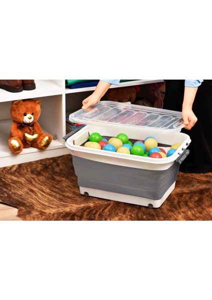 Renkli Katlanabilir Tekerlekli Saklama Kutusu, 45 Litre, Pratik ve Şık Organizatör