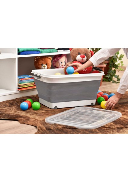 Renkli Katlanabilir Tekerlekli Saklama Kutusu, 45 Litre, Pratik ve Şık Organizatör fırsatları