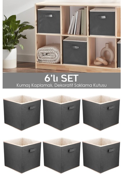 6'lı Dolap Içi Düzenleyici Gri, Çamaşır ve Oyuncak Saklama Sepeti 33X30X30