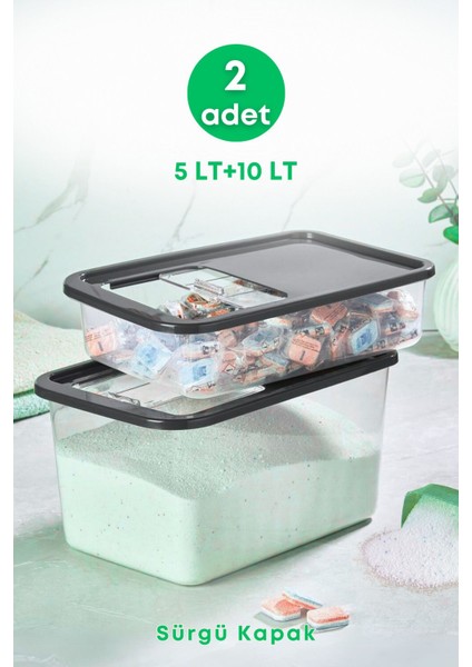 Sürgülü Kapaklı Tablet Deterjan Saklama Kutusu, 5-10 Lt, Etiket Hediye