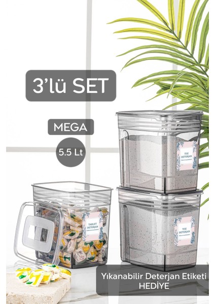 3'lü 5,5 Litre Gri Jumbo Saklama Kutusu, Banyo Düzenleyici, Etiketli