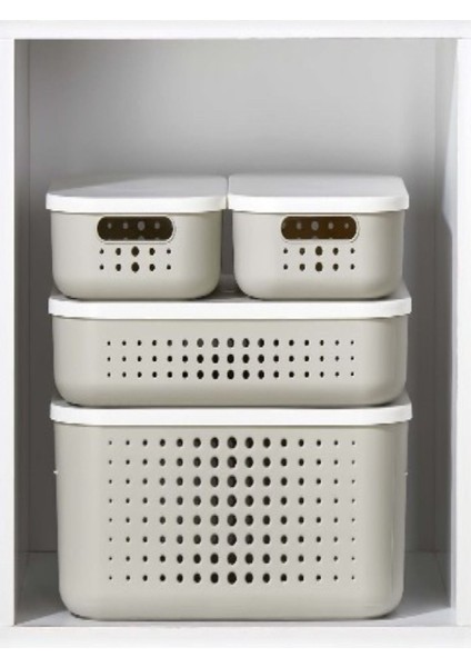 Bej 4 Parça Dolap Içi Düzenleyici Set Kapaklı Saklama Kutuları