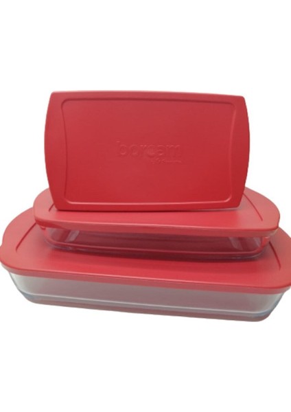 Kırmızı Kapaklı Dikdörtgen Cam Set 3 Parça, Şık ve Kullanışlı Mutfak Gereci fiyatları