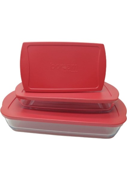 Kırmızı Kapaklı Dikdörtgen Cam Set 3 Parça, Şık ve Kullanışlı Mutfak Gereci modelleri