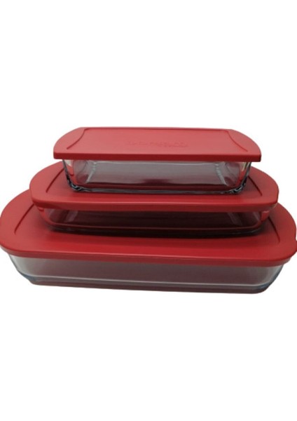 Kırmızı Kapaklı Dikdörtgen Cam Set 3 Parça, Şık ve Kullanışlı Mutfak Gereci fırsatları
