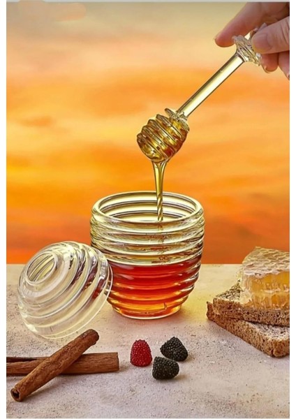 Renkli Şık Akrilik Bal ve Reçel Kavanozu, Kaşıklı, Kovan Tasarımı