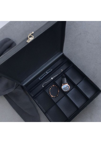 Kahverengi ve Siyah 10 Gözlü Şık Takı ve Saat Kutusu, Organize ve Şık Saklama.