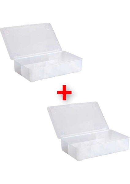 Turuncu Kapaklı Bölmeli Saklama Kutusu 2'li 34X21X8 cm
