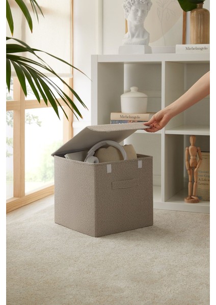 Bej Kapaklı Dolap Içi Saklama Kutusu 30X30X30 modelleri