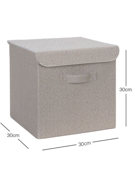 Bej Kapaklı Dolap Içi Saklama Kutusu 30X30X30