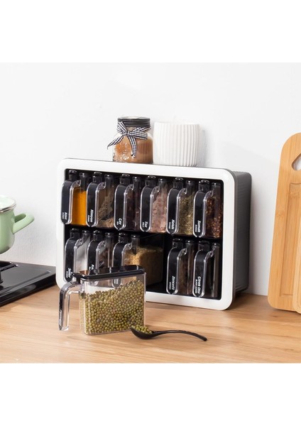 12'li Renkli Standlı Baharatlık Seti, Kapaklı ve Yapışkanlı, Şık ve Kullanışlı