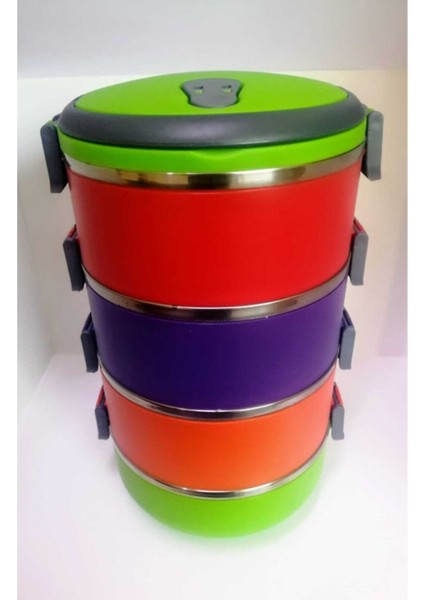 4 Katlı Renkli Sefer Tası, Yemek Termosu, Yeşil, Kırmızı, Mor, Turuncu fiyatları