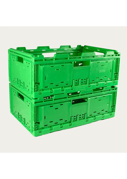 Katlanabilir Plastik Kasa 40X60X22 Cm, Taşıma ve Saklama, Yeşil Renk