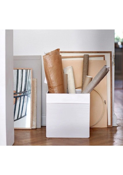 Düz Beyaz Kare Saklama Kutusu 33X38X33 Cm, Organizer, Düz Polyester Sahteler