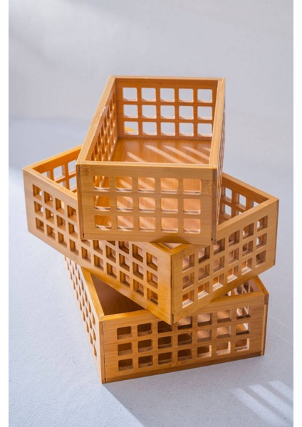 Bej 3'lü Bambu Dikdörtgen Organizer Kutu, Şık ve Kullanışlı Depolama Çözümü fiyatları