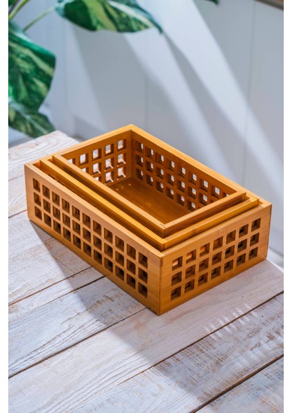 Bej 3'lü Bambu Dikdörtgen Organizer Kutu, Şık ve Kullanışlı Depolama Çözümü modelleri