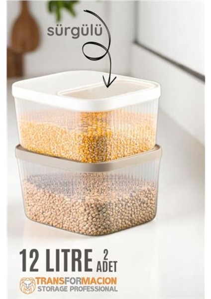 Sürgülü Kapaklı Saklama Kabı, 12 Litre, Çok Renkli, 2'li Set