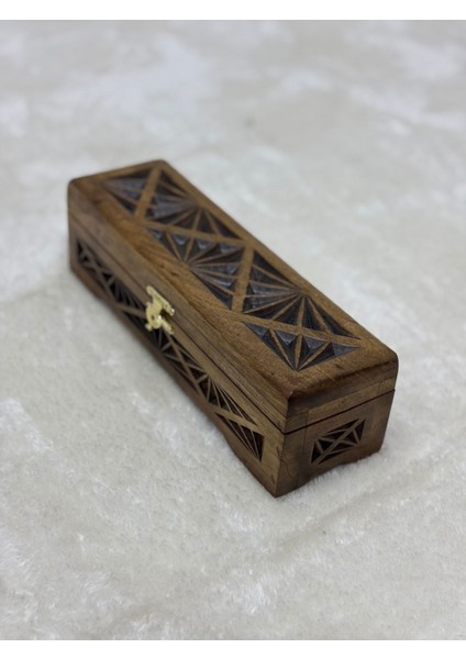 El Oyma Ceviz Ahşap Kutu, Takı ve Tespih Saklama, 8X26X7 Cm, Kadife Kaplı modelleri
