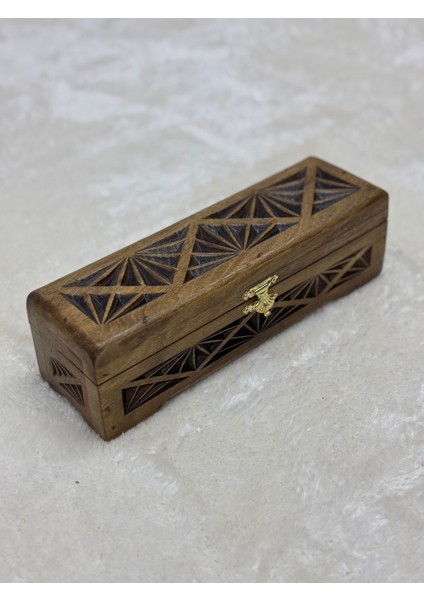 El Oyma Ceviz Ahşap Kutu, Takı ve Tespih Saklama, 8X26X7 Cm, Kadife Kaplı fırsatları