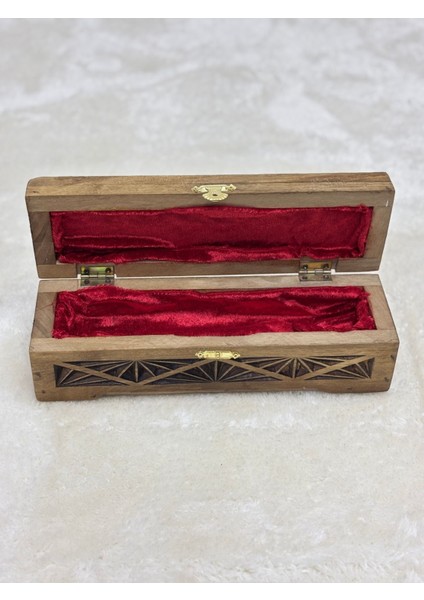 El Oyma Ceviz Ahşap Kutu, Takı ve Tespih Saklama, 8X26X7 Cm, Kadife Kaplı indirimleri