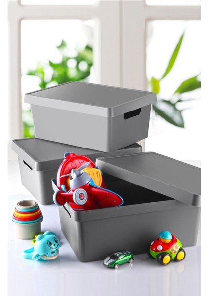 10 Lt Kapaklı Düzenleyici Kutu 3'lü Set, Antrasit ve Gri Renk Seçenekleri indirimleri