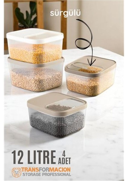 Renkli Saklama Kabı, 12 Litre, 4'lü Set, Sürgülü Kapak, Pratik Kullanım