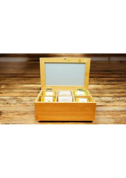 Bambu 6'lı Çay Saklama Kutusu, 24X16X9, Şık ve Kullanışlı Tasarım
