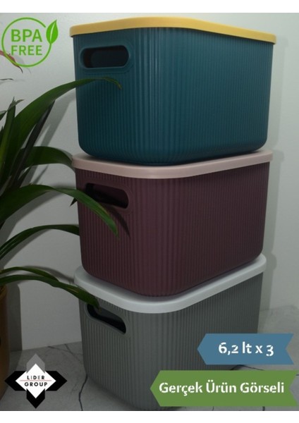 Renkli 3'lü Çok Amaçlı Saklama Kutusu, Düzenleyici Set, 6 Lt