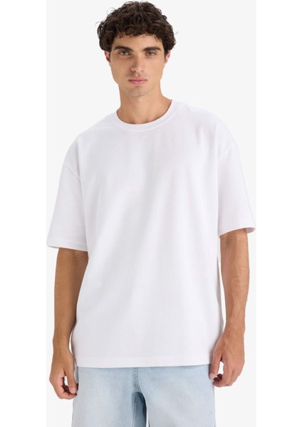 Oversize Geniş Kalıp Bisiklet Yaka Ağır Kumaş Basic Düz Kısa Kollu Tişört E9798AX25AU modelleri