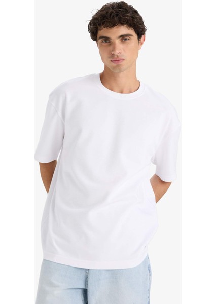 Oversize Geniş Kalıp Bisiklet Yaka Ağır Kumaş Basic Düz Kısa Kollu Tişört E9798AX25AU fırsatları