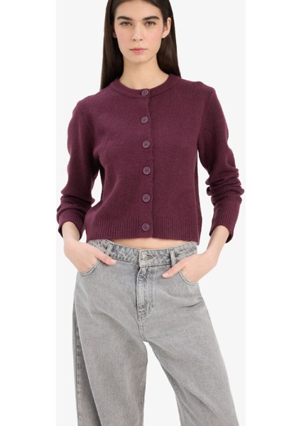 Regular Fit Bisiklet Yaka Basic Düz Düğmeli Soft Touch Yumuşak Triko Hırka E3654AX25WN